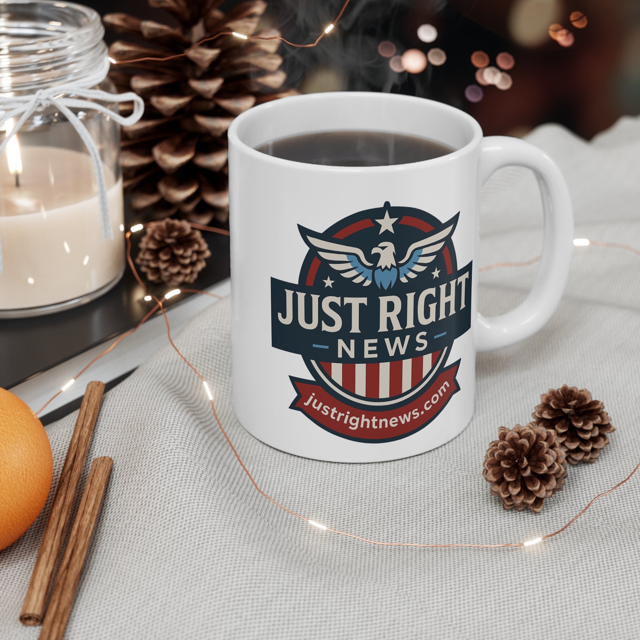 Patriotic Coffee Mug with Just Right News Logo, Ideal for Home Office, Gift for News Lovers, 11oz Mug for Independence Day, Veteran's [...]