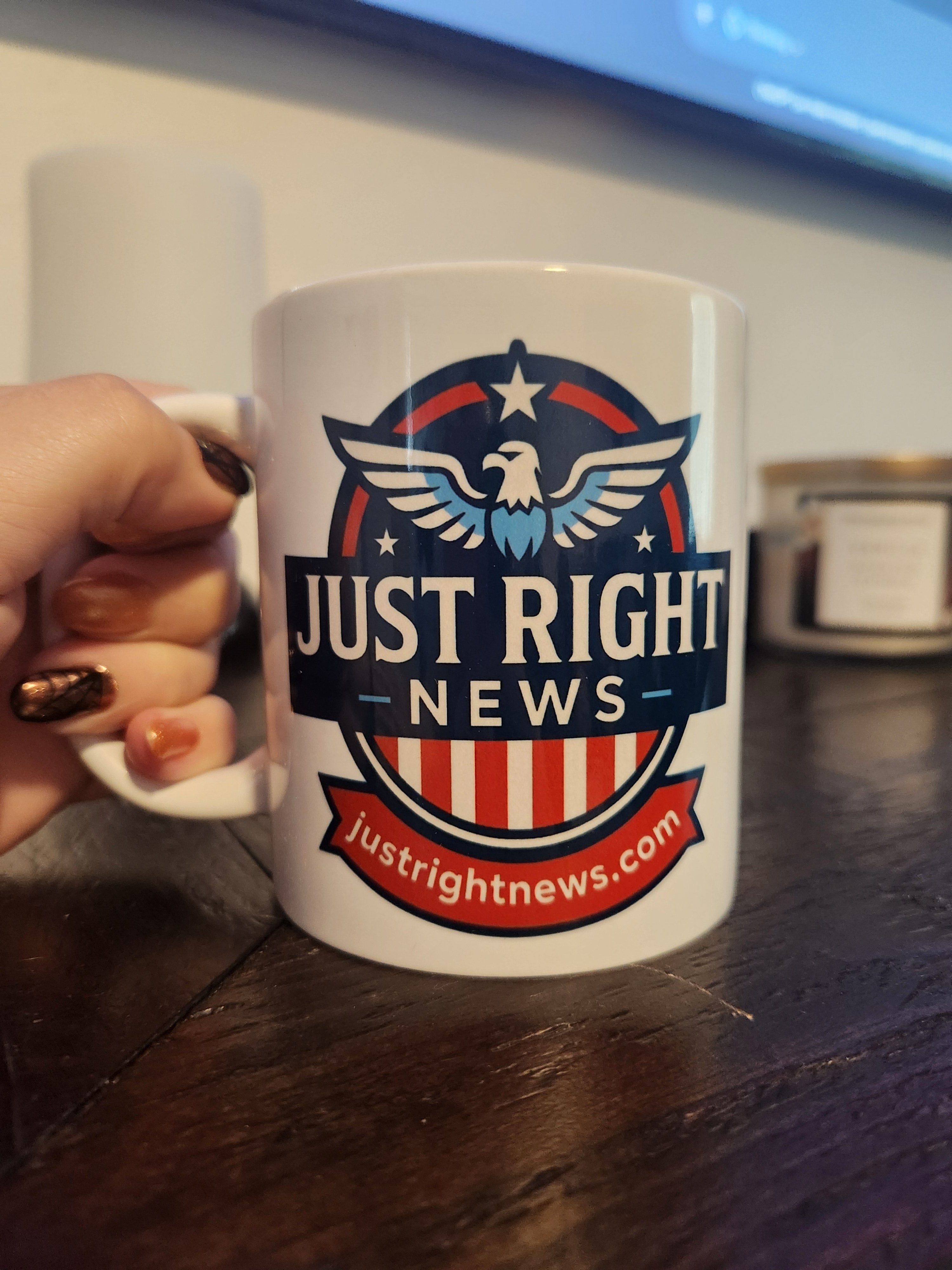 Patriotic Coffee Mug with Just Right News Logo, Ideal for Home Office, Gift for News Lovers, 11oz Mug for Independence Day, Veteran's [...]